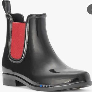 Rain Booties! Ralph Lauren Tally Bo Rain booties size 6. Black vinyl with red